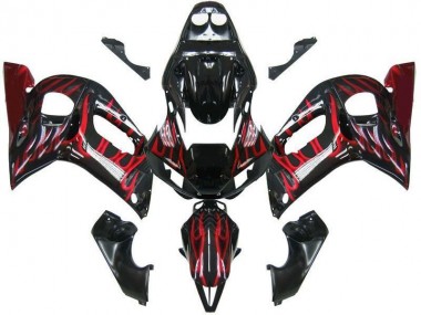 Buy 1998-2002 Yamaha YZF 600 R6 Motorcycle Fairings - Glossy Black Red Flame UK