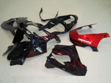 Buy 2000-2001 Kawasaki ZX9R Motorcycle Fairing - Glossy Black Red Flame UK