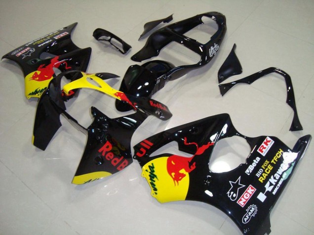 2000-2002 Kawasaki ZX6R Motorcycle Fairings - Glossy Black Yellow Red Bull UK