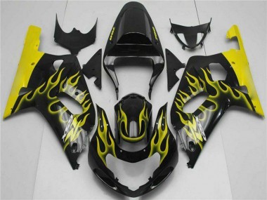 Buy 2001-2003 Suzuki GSXR 600/750 Motorcycle Fairings - Glossy Black Yellow Flame UK