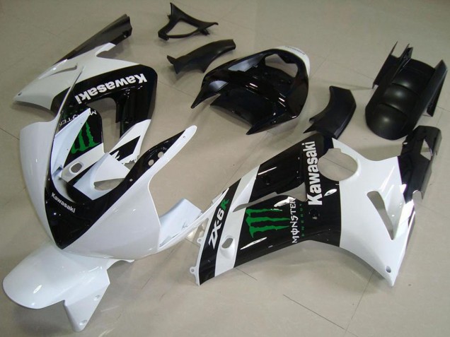 2003-2004 Kawasaki ZX6R Motorcycle Fairings - White Glossy Black Green Monster UK