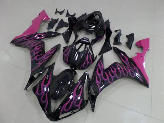 2004-2006 Yamaha YZF R1 Motorcycle Fairings - Glossy Black Pink Flame UK