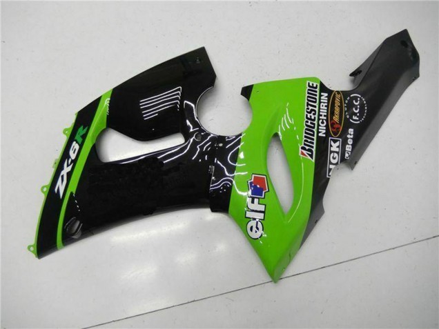 2005-2006 Kawasaki ZX6R Motorcycle Fairings - Green Glossy Black Elf UK