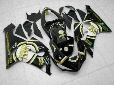 Buy 2005-2006 Kawasaki ZX6R Motorcycle Fairings - Glossy Black White Gold Lucky Strike UK