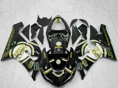 Buy 2005-2006 Kawasaki ZX6R Motorcycle Fairings - Glossy Black White Gold Lucky Strike UK