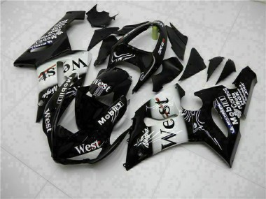 Buy 2005-2006 Kawasaki ZX6R Motorcycle Fairings - Glossy Black White West UK