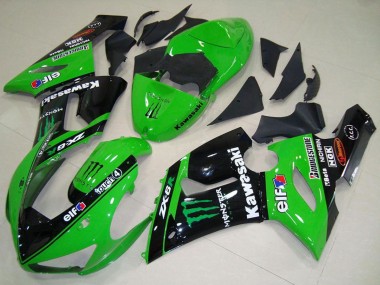 Buy 2005-2006 Kawasaki ZX6R Motorcycle Fairings - Green Glossy Black Elf Monster UK
