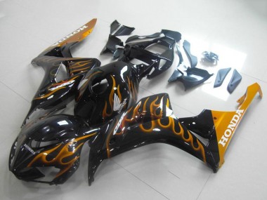 Buy 2006-2007 Honda CBR1000RR Motorcycle Fairings - Glossy Black Gold Flame UK