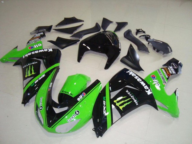 2006-2007 Kawasaki ZX10R Motorcycle Fairings - Green Silver Glossy Black Monster UK