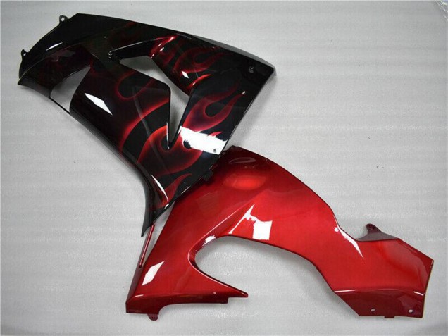 2006-2007 Kawasaki ZX10R Motorcycle Fairing - Glossy Black Red Flame UK
