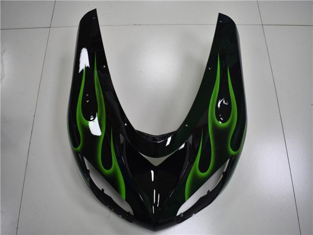 2006-2007 Kawasaki ZX10R Motorcycle Fairings - Glossy Black Green Flame UK
