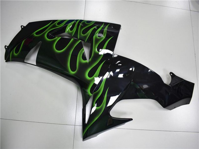 2006-2007 Kawasaki ZX10R Motorcycle Fairings - Glossy Black Green Flame UK