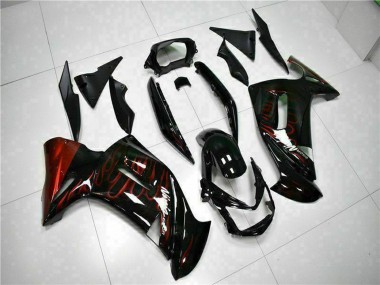 Buy 2006-2008 Kawasaki EX650 Motorcycle Fairings - Glossy Black Red Flame UK