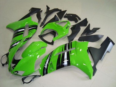 Buy 2007-2008 Kawasaki ZX6R Motorcycle Fairings - Green and Silver Stripe UK