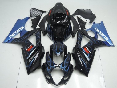 Buy 2007-2008 Suzuki GSXR 1000 Motorcycle Fairing Kits - Glossy Black Blue Flame UK
