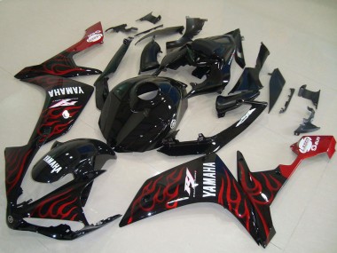 Buy 2007-2008 Yamaha YZF R1 Motorcycle Fairings - Glossy Black Red Flame UK