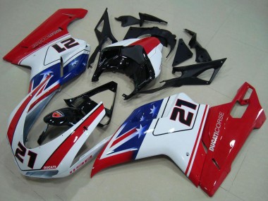 Buy 2007-2014 Ducati 1198 Motorcycle Fairings - White Red Blue Glossy Black 21 UK