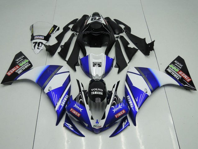 2012-2014 Yamaha YZF R1 Motorcycle Fairings - White Blue Glossy Black Volvo Fimer Yamalube UK