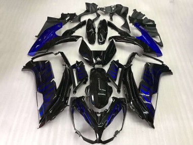 Buy 2012-2016 Kawasaki EX650 Motorcycle Fairings - Glossy Black Blue Flame UK