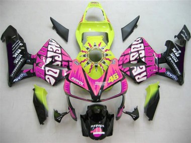 Buy 2003-2004 Honda CBR600RR Motorcycle Fairings - Yellow Pink Glossy Black Valentino Rossi UK