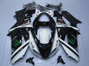 Buy 2007-2008 Kawasaki ZX6R Motorcycle Fairings - Black White Monster Touch4 UK