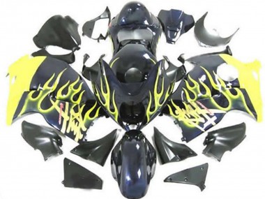 Buy 1996-2007 Suzuki GSXR 1300 Motorcycle Fairings - Glossy Black Yellow Flame UK