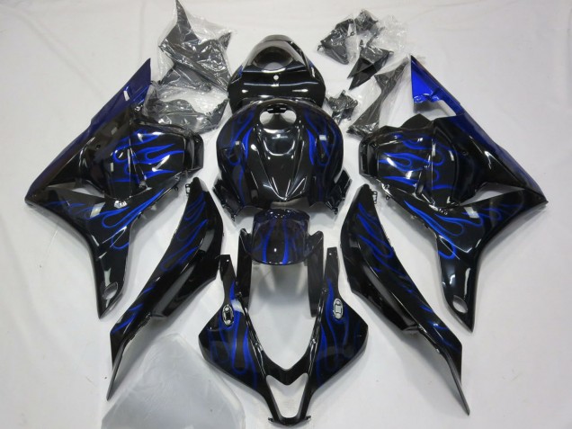 2009-2012 Honda CBR600RR Motorcycle Fairings - Glossy Black Blue Flame UK