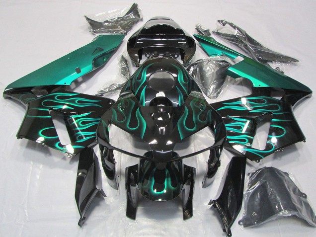 2005-2006 Honda CBR600RR Motorcycle Fairings - Glossy Black Teal Flame UK