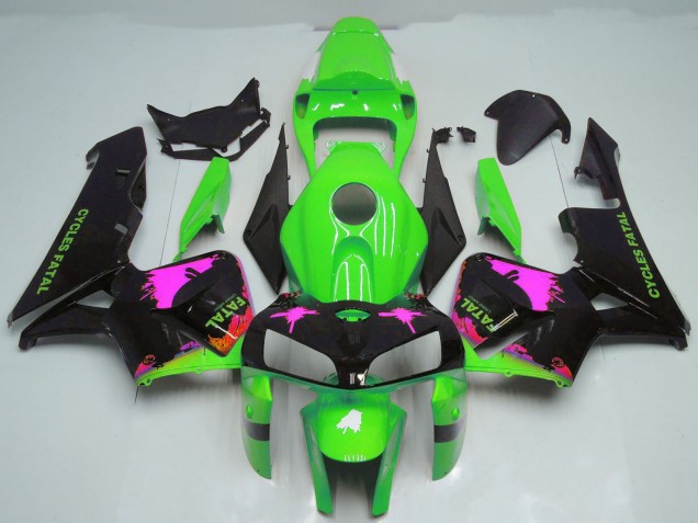 2005-2006 Honda CBR600RR Motorcycle Fairings - Pink Splatter on Green UK