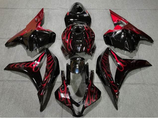 2009-2012 Honda CBR600RR Motorcycle Fairings - Glossy Black Red Flame UK