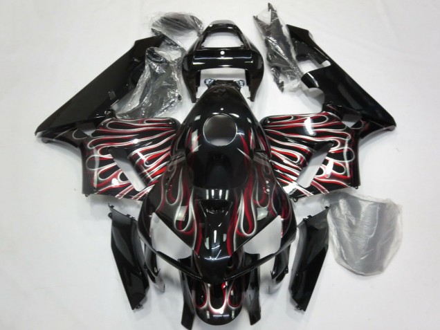 2005-2006 Honda CBR600RR Motorcycle Fairings - Glossy Black Silver Red Flame UK