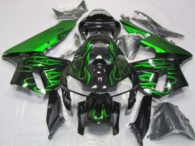 Buy 2005-2006 Honda CBR600RR Motorcycle Fairings - Glossy Black Vibrant Green Flame UK