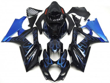Buy 2007-2008 Suzuki GSXR 1000 Motorcycle Fairings - Glossy Black Blue Flame UK