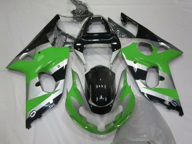 2000-2002 Suzuki GSXR 1000 Motorcycle Fairings - Green Silver Glossy Black OEM Style UK