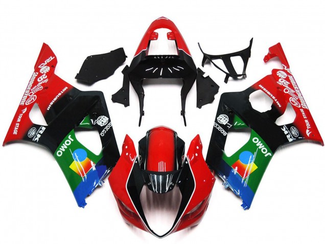 2003-2004 Suzuki GSXR 1000 Motorcycle Fairings - Red Black Green JOMO UK