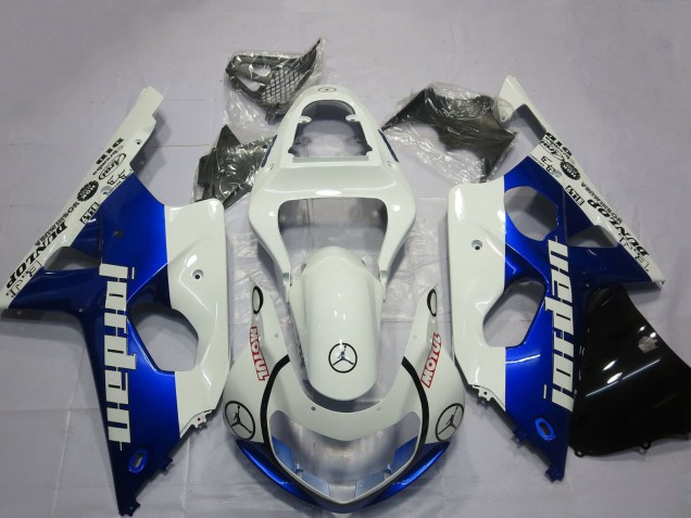 2000-2002 Suzuki GSXR 1000 Motorcycle Fairings - White Blue Jordan UK