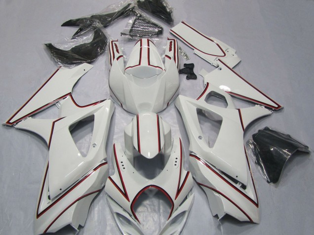2007-2008 Suzuki GSXR 1000 Motorcycle Fairings - White with Red Pinstripe UK