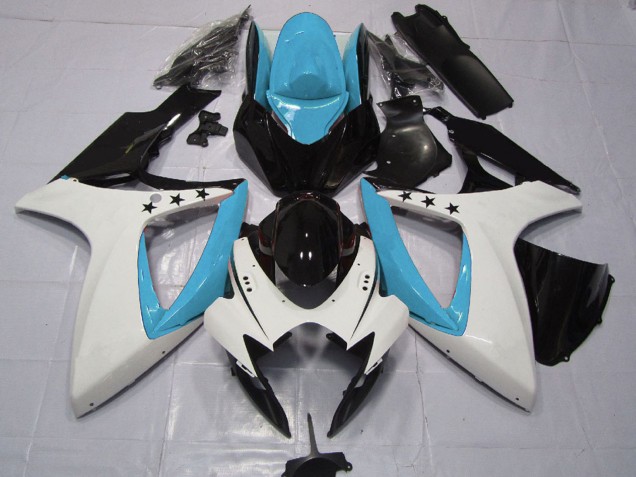 2006-2007 Suzuki GSXR 600 / GSXR 750 Motorcycle Fairings - Light Blue White Glossy Black Star UK