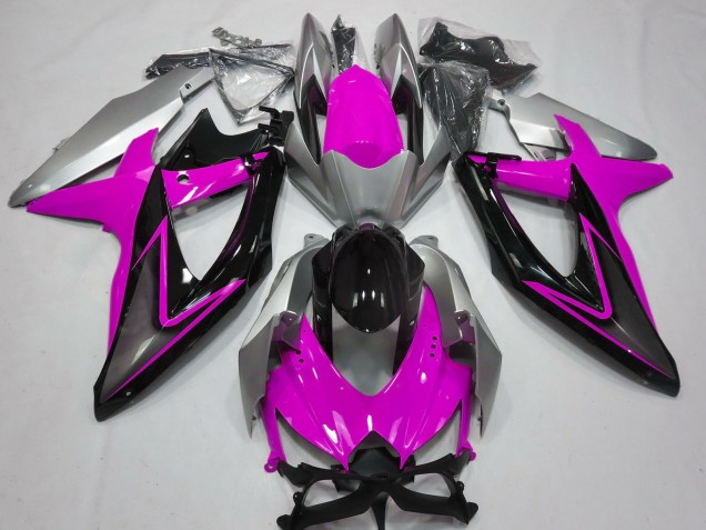 2008-2010 Suzuki GSXR 600 / GSXR 750 Motorcycle Fairings - Silver Pink Glossy Black UK