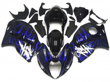 Buy 1996-2007 Suzuki GSXR 1300 Motorcycle Fairings - Glossy Black with Deep Blue Flame UK