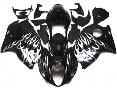 Buy 1996-2007 Suzuki GSXR 1300 Motorcycle Fairings - Glossy Black with Silver Flame UK