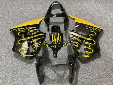 Buy 2000-2002 Kawasaki ZX6R Motorcycle Fairings - Glossy Black Yellow Flame UK