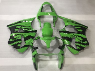 Buy 2000-2002 Kawasaki ZX6R Motorcycle Fairings - Green Black Flame UK