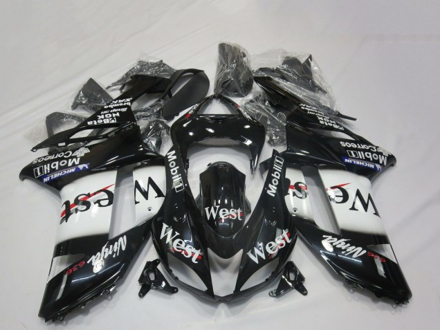 2007-2008 Kawasaki ZX6R Motorcycle Fairings - Glossy Black White West UK