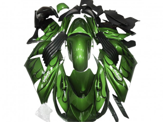 2006-2011 Kawasaki ZX14R Motorcycle Fairings - Green Black Flame UK