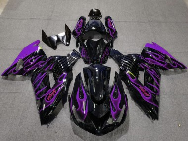Buy 2006-2011 Kawasaki ZX14R Motorcycle Fairings - Glossy Black Purple Flame UK