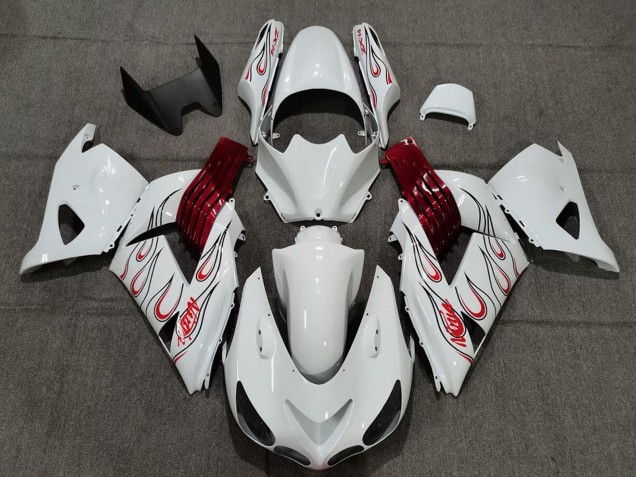 2006-2011 Kawasaki ZX14R Motorcycle Fairings - White Red Flame UK