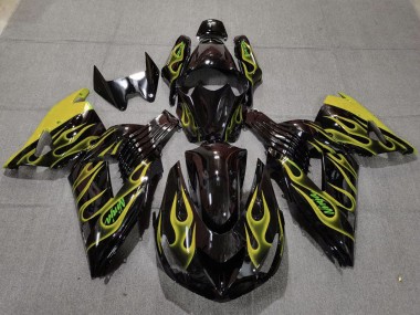Buy 2006-2011 Kawasaki ZX14R Motorcycle Fairings - Glossy Black Yellow Flame UK