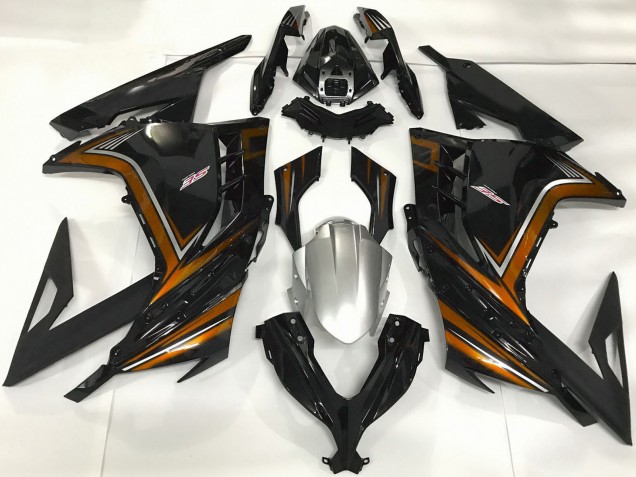 2013-2017 Kawasaki Ninja 300 Motorcycle Fairings - Glossy Black Orange UK