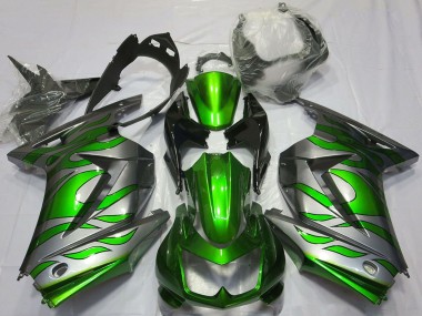Buy 2008-2012 Kawasaki Ninja 250 Motorcycle Fairings - Silver Green Flame UK